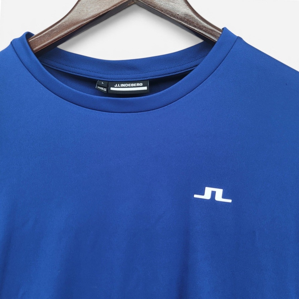 J‎ Lindeberg T Shirt Mens L Blue Golf Athletic Performance Mesh Stretch EUC